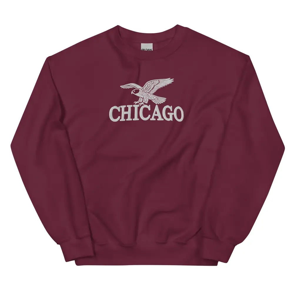 Embroidered Chicago Peregrine Falcon Unisex Sweatshirt with Maroon Crewneck