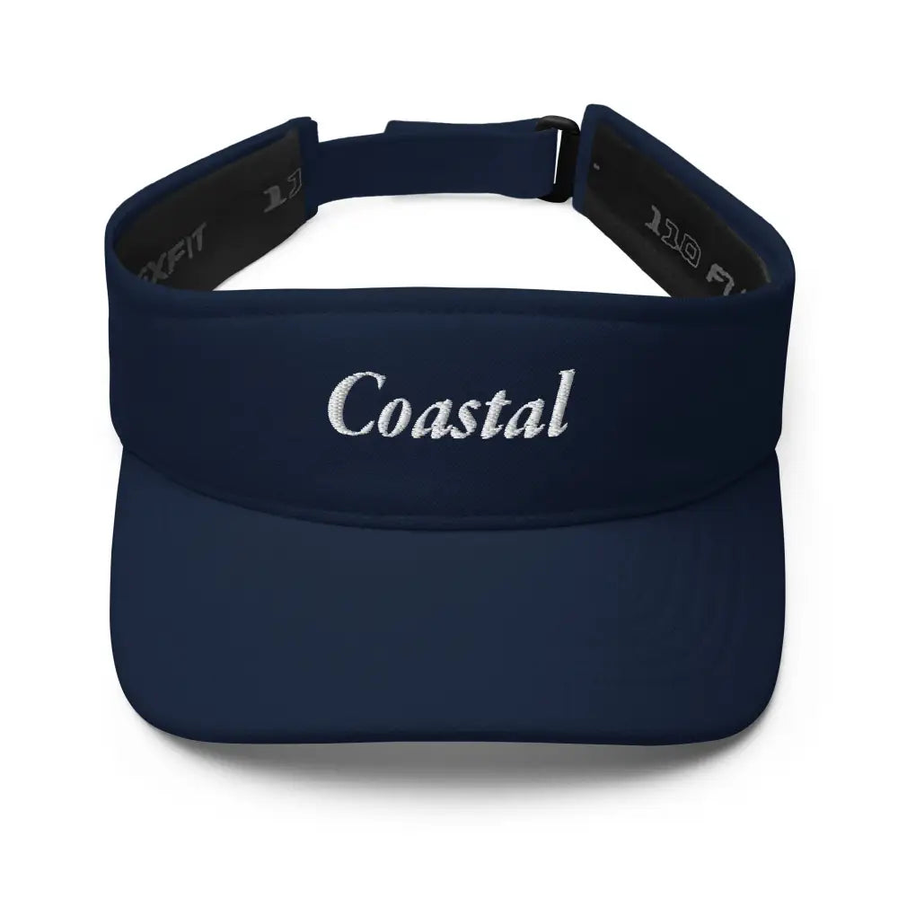 Trini Skies embroidered coastal visor in navy blue with white text