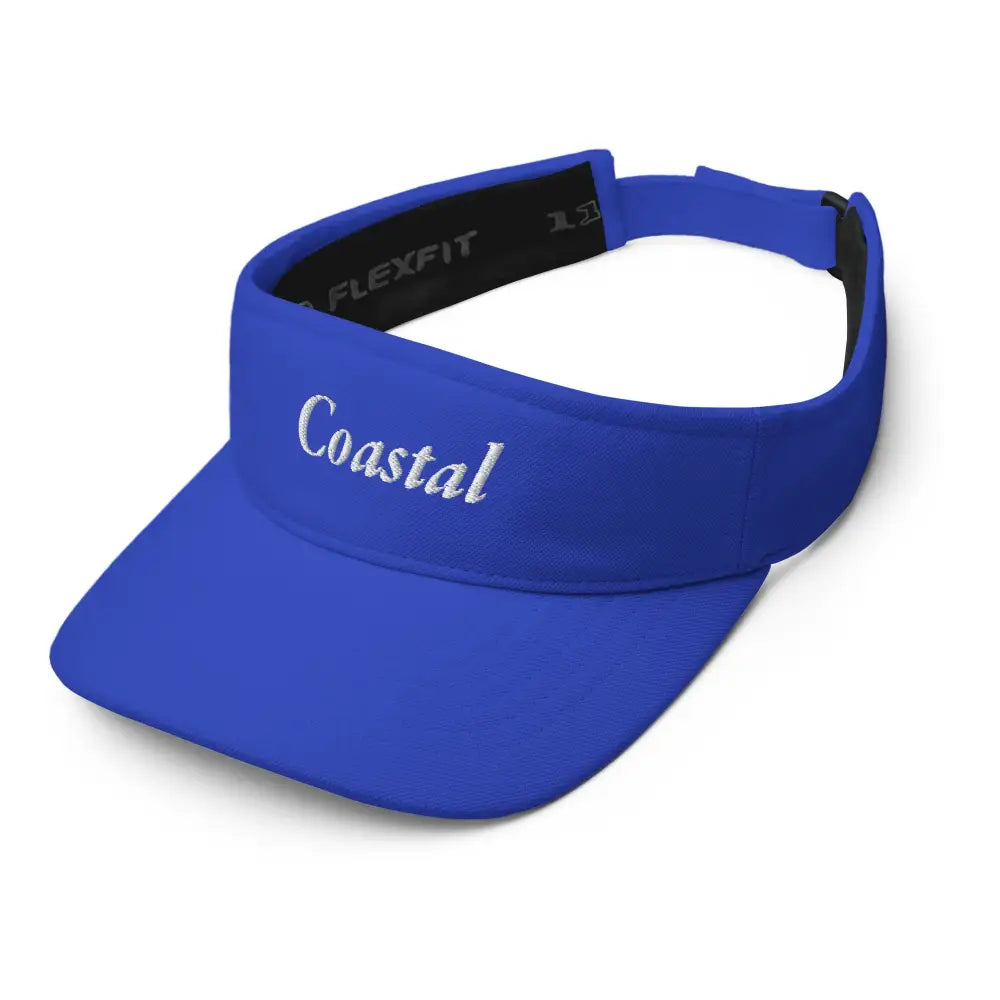 Trini Skies embroidered coastal visor in blue with white text
