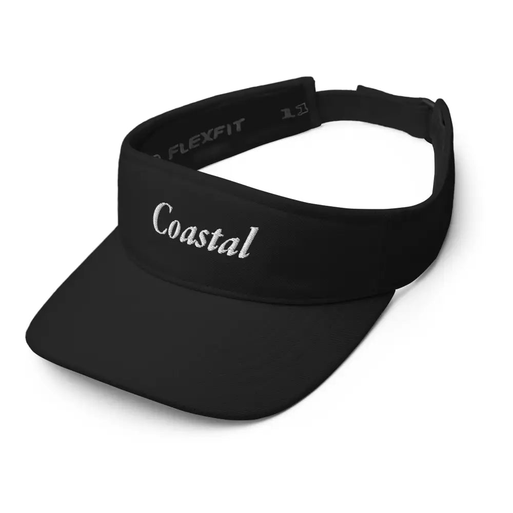Trini Skies black embroidered coastal visor with Coastal text