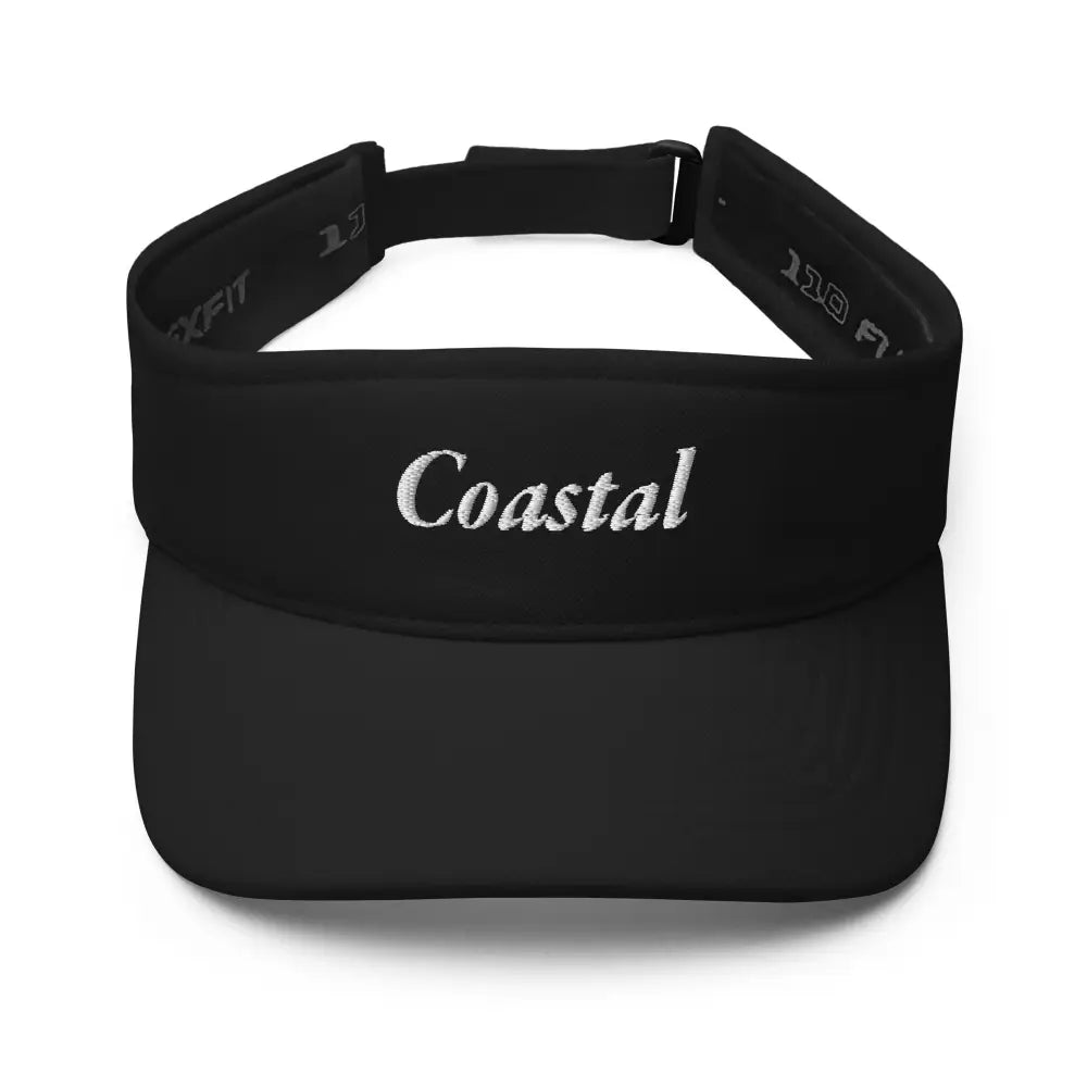 Trini Skies embroidered coastal visor in black with white text