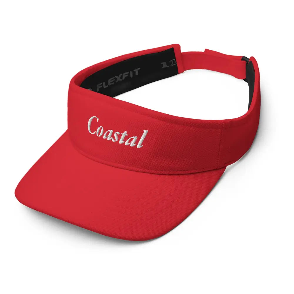 Red Trini Skies embroidered coastal visor with white Coastal text