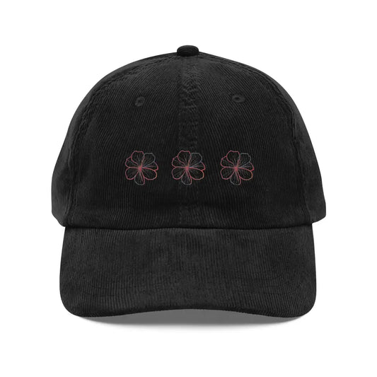 Embroidered Colorful Hibiscus Vintage Corduroy Cap Adjustable Strap - Black - Hats black corduroy baseball cap three 1