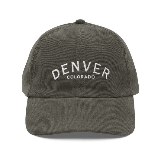 Embroidered Denver Colorado Vintage Corduroy Cap | Travel & Vacation Hat - Olive - Hats olive green corduroy baseball