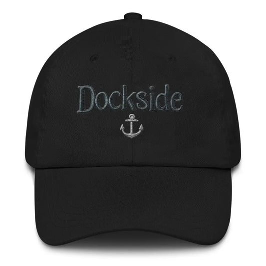 Embroidered Dockside Dad Hat Nautical-Inspired Adjustable Cap - Black - Hats black baseball cap dockside anchor 1