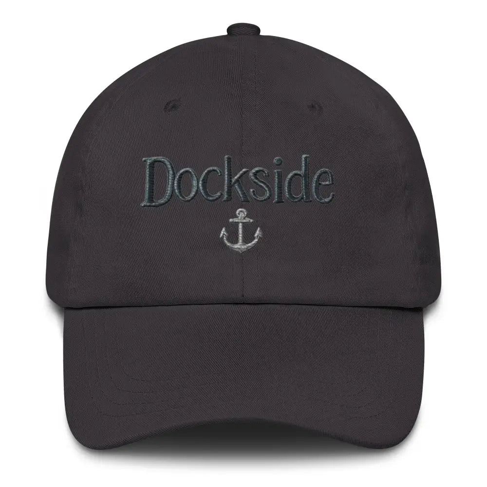 Dark gray embroidered dockside dad hat in cotton twill
