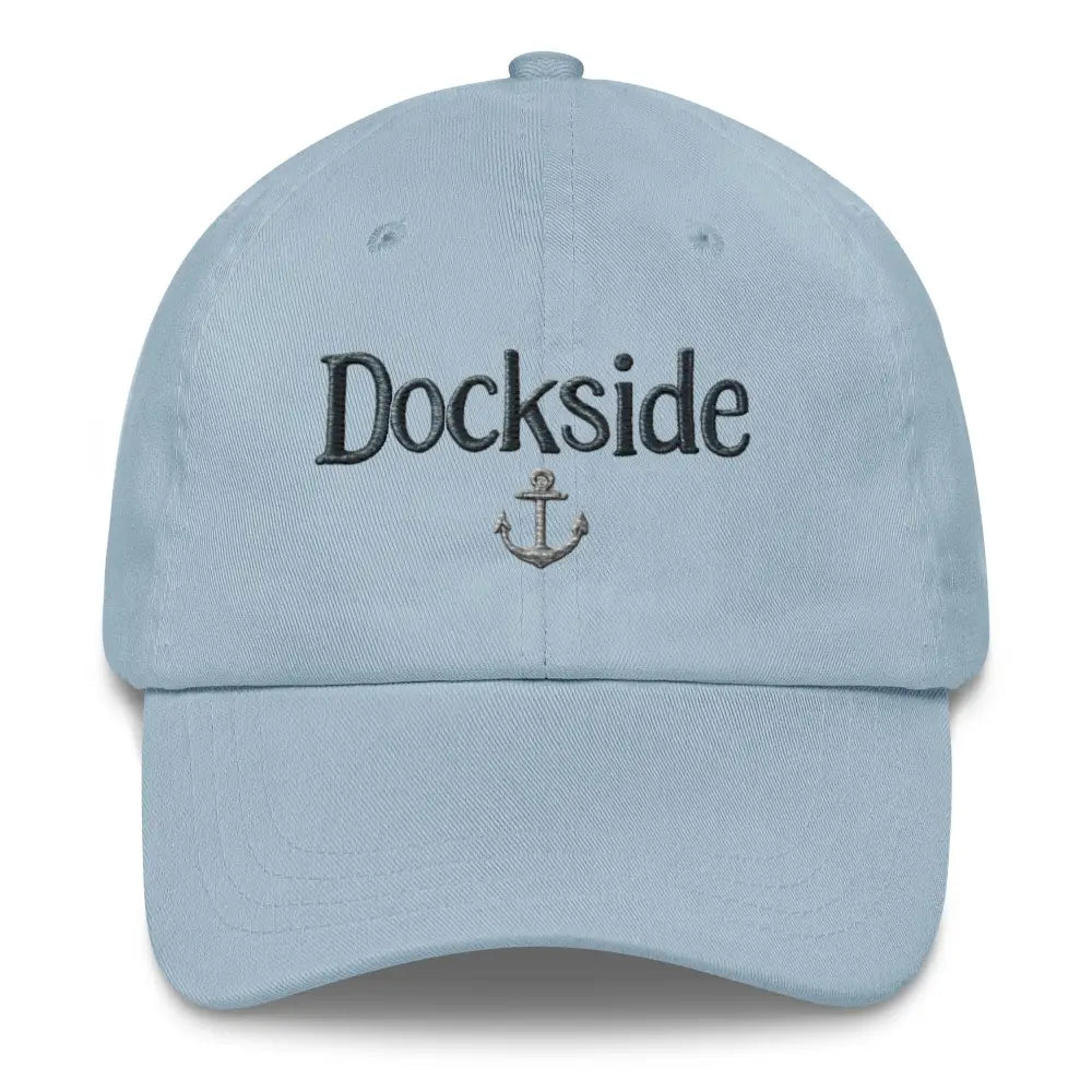Light blue embroidered dockside dad hat with anchor in cotton twill