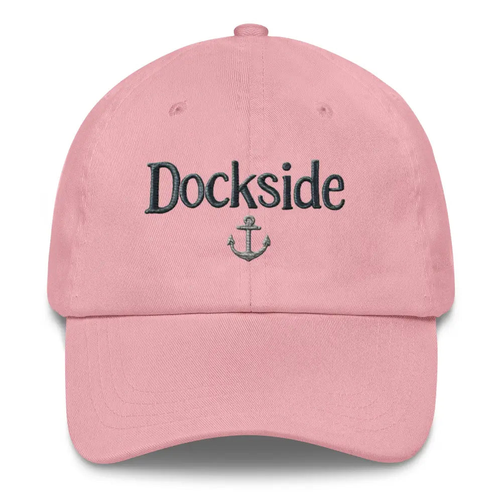Pink embroidered dockside dad hat in cotton twill by Trini Skies Supply