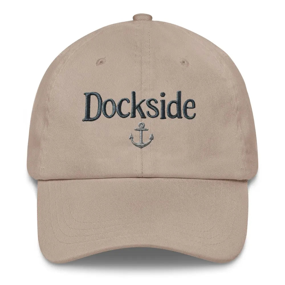 Light brown embroidered dockside dad hat in cotton twill