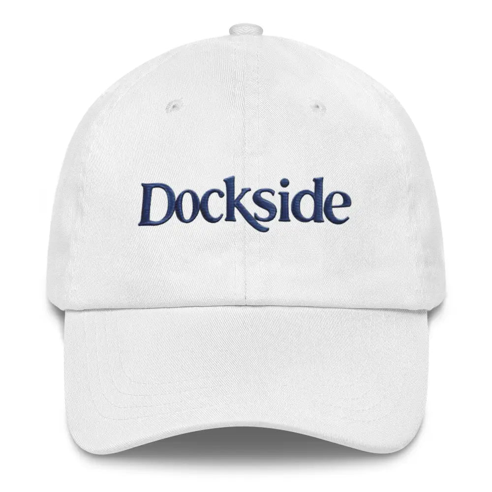 White Embroidered Dockside Dad Hat by Trini Skies Supply