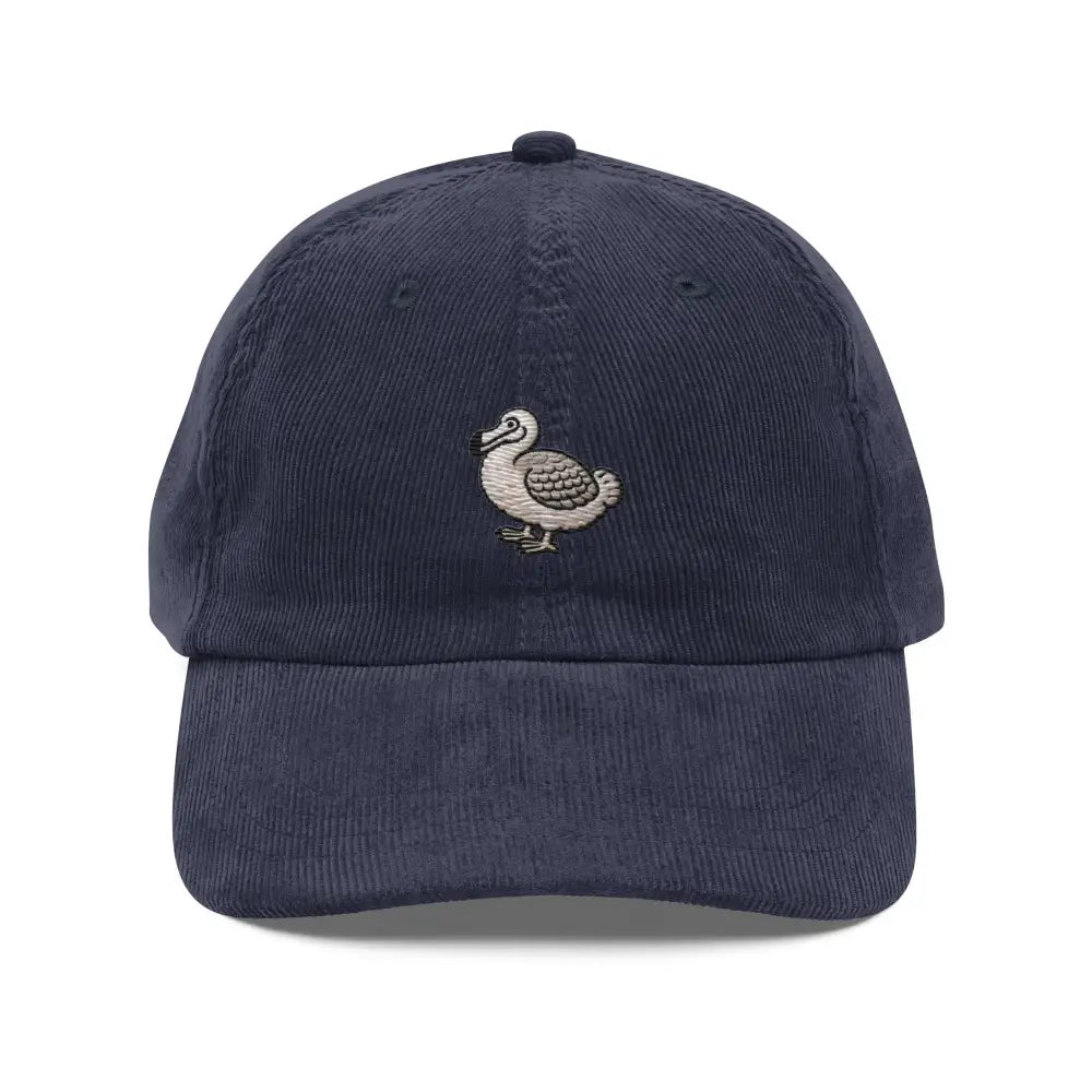 Trini Skies embroidered dodo bird on vintage corduroy cap