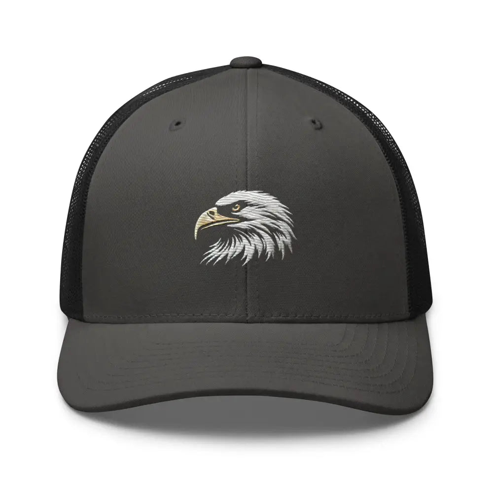 Dark gray black mesh Eagle Embroidered Classic Trucker Cap with adjustable snapback
