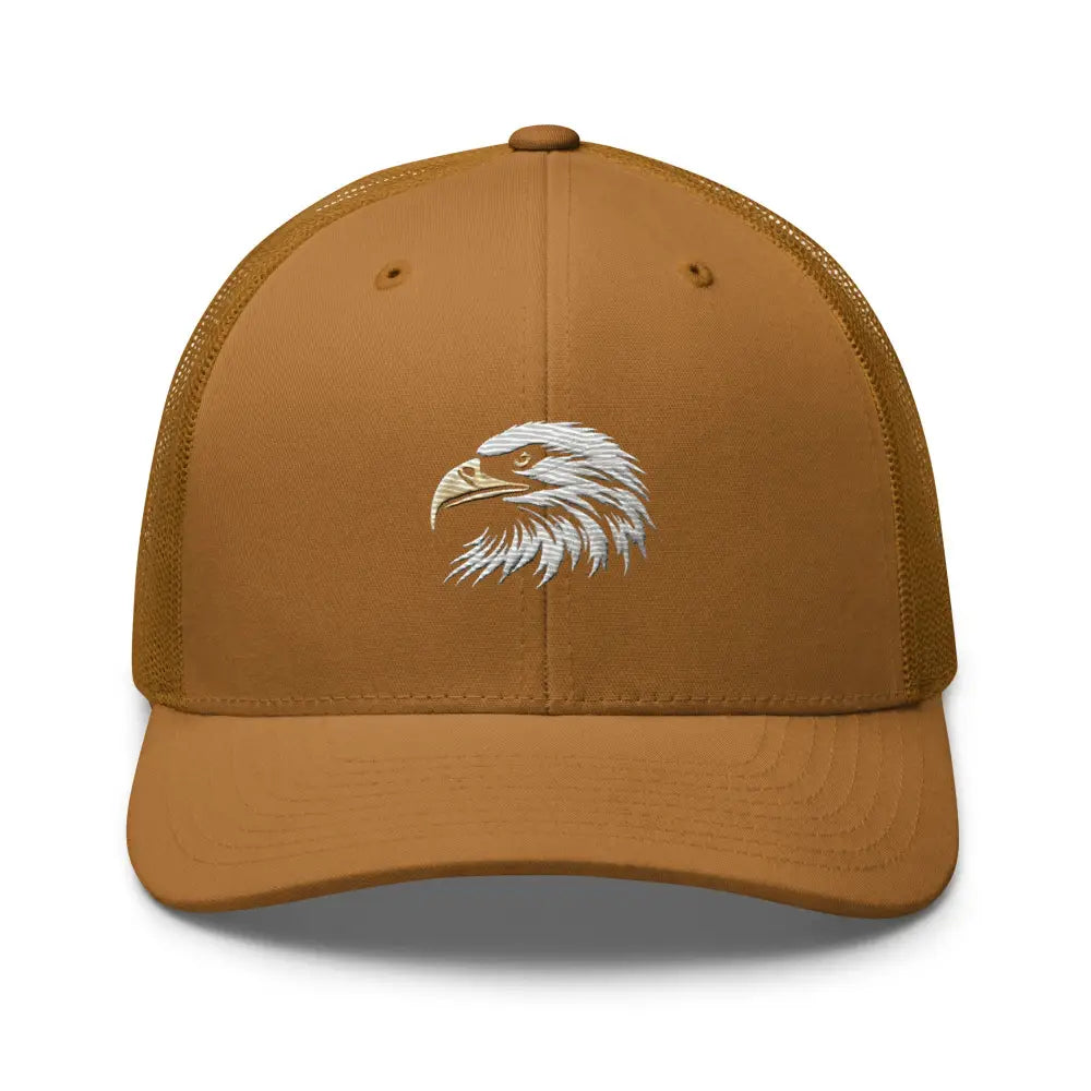 Brown Embroidered Eagle Trucker Cap with Adjustable Snapback