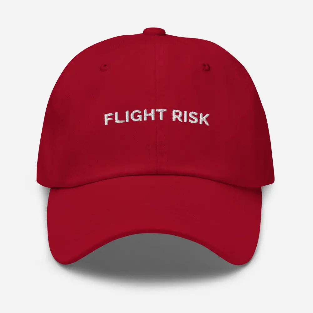 Red Embroidered Flight Risk Dad Hat by Trini Skies