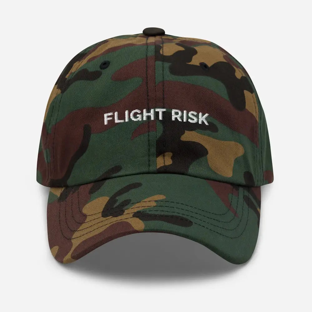 Embroidered Flight Risk camo dad hat by Trini Skies