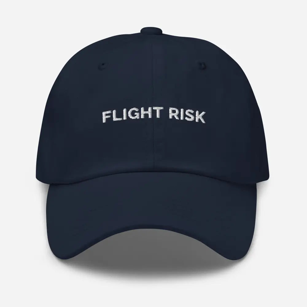 Navy blue embroidered flight risk dad hat by Trini Skies