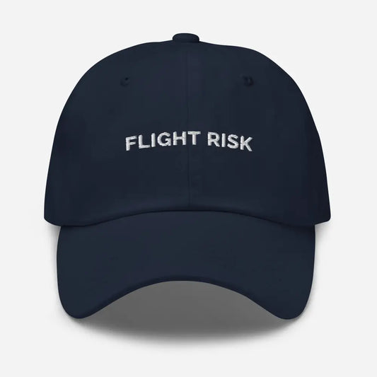 Embroidered Flight Risk Dad Hat Adjustable Strap Low Profile - Navy - Hats navy blue baseball cap white 1