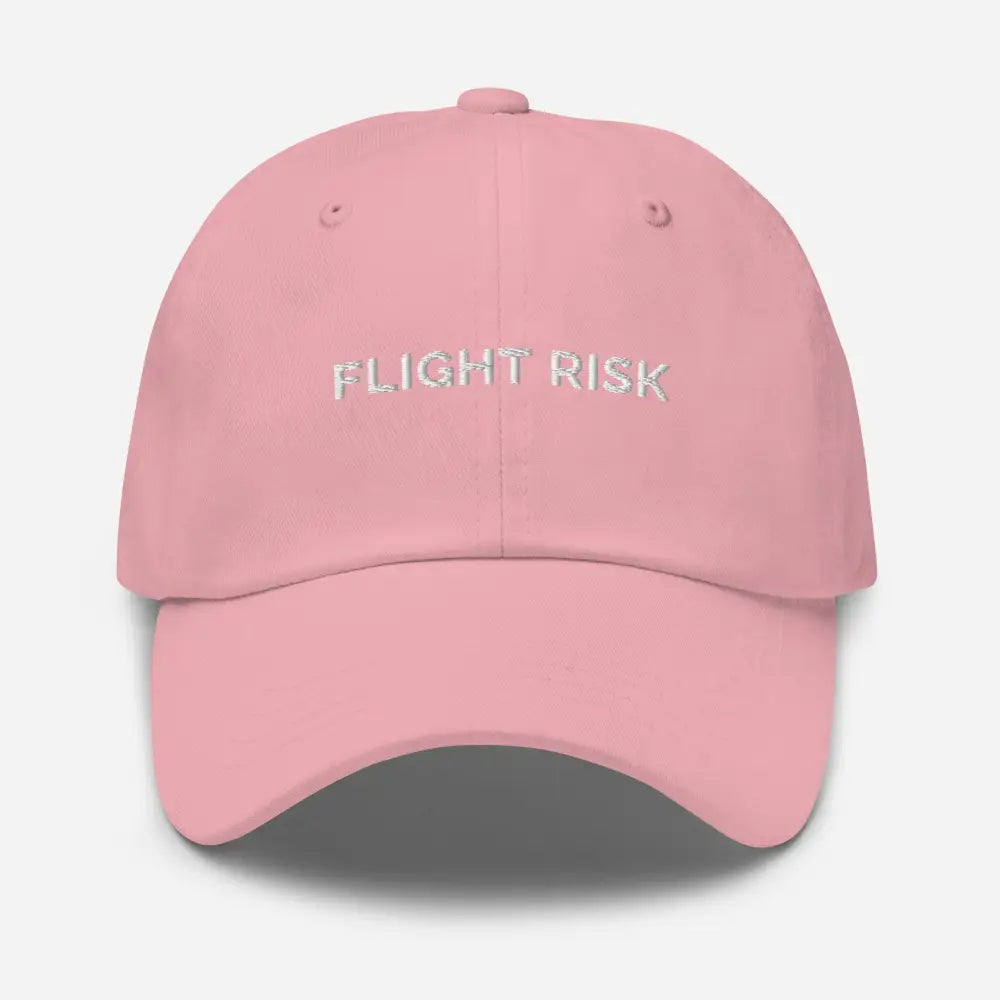 Pink embroidered flight risk dad hat by Trini Skies