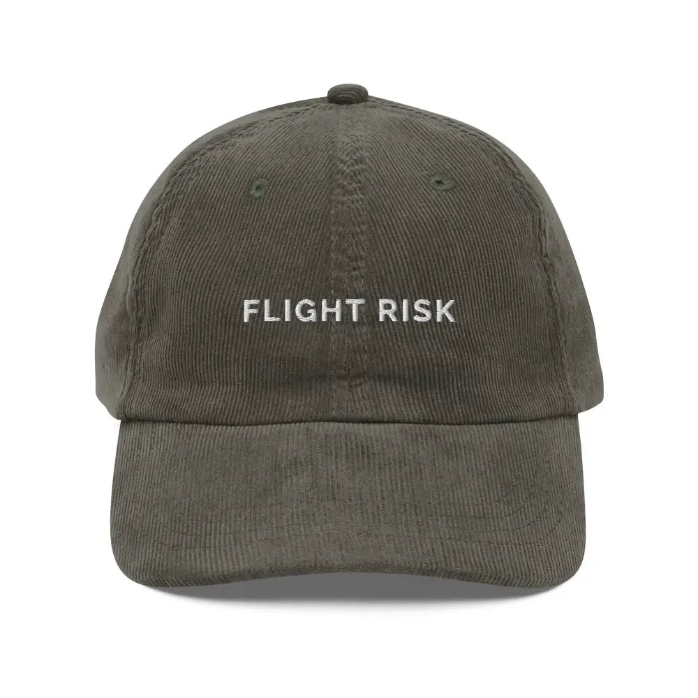 Embroidered Flight Risk vintage corduroy cap by Trini Skies