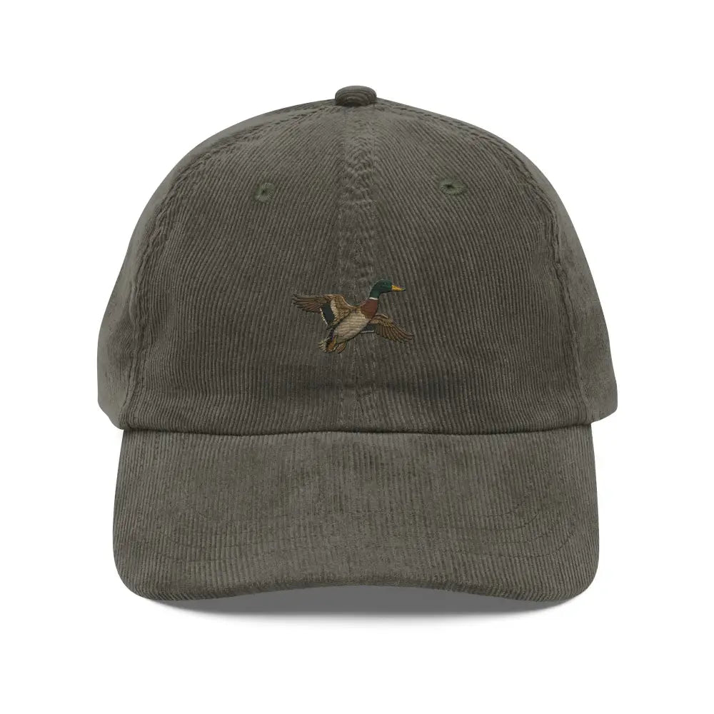 Embroidered flying duck corduroy hat by Trini Skies