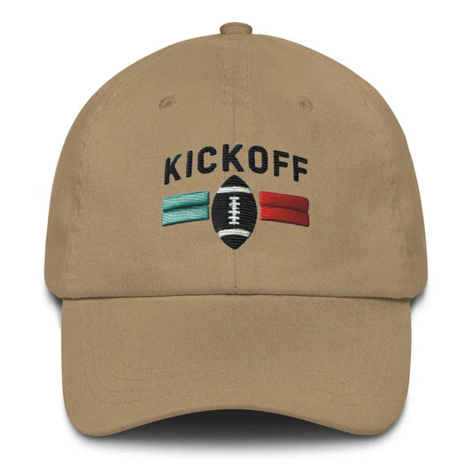 Embroidered ’Football Kickoff’ Dad Hat – Low Profile Adjustable Strap & Curved Visor - Khaki - Hats tan baseball cap