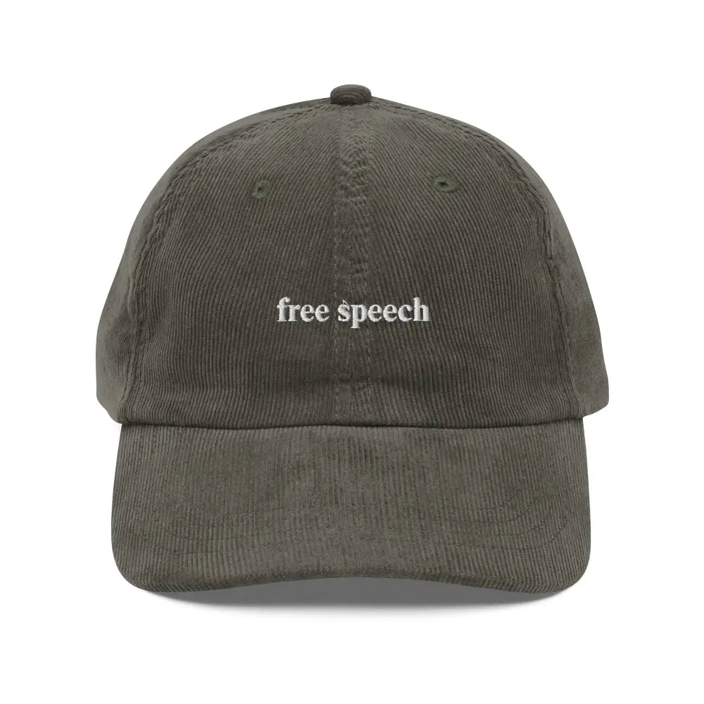 Trini Skies embroidered free speech vintage corduroy cap in olive green
