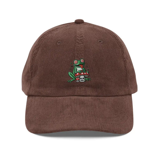 Embroidered Frog and Mushroom Dad Hat Shrooms Edition - Brown - Hats brown corduroy baseball cap embroidered 1