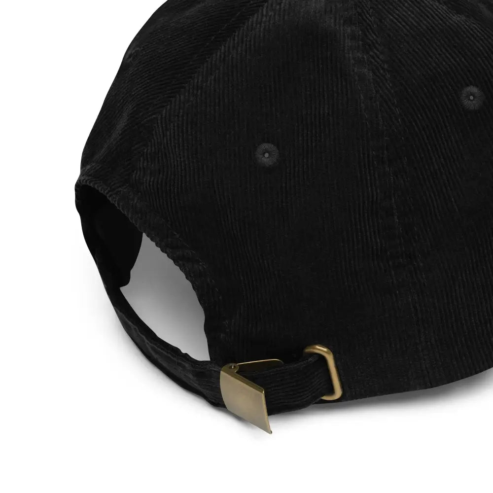 Embroidered Frog on Mushroom Vintage Corduroy Cap - Hats black corduroy baseball cap brass 6