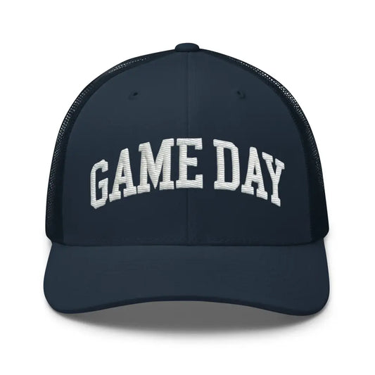 Embroidered ’Game Day’ Trucker Cap – Classic Fit with Adjustable Snapback Football Soccer Baseball - Hats navy blue