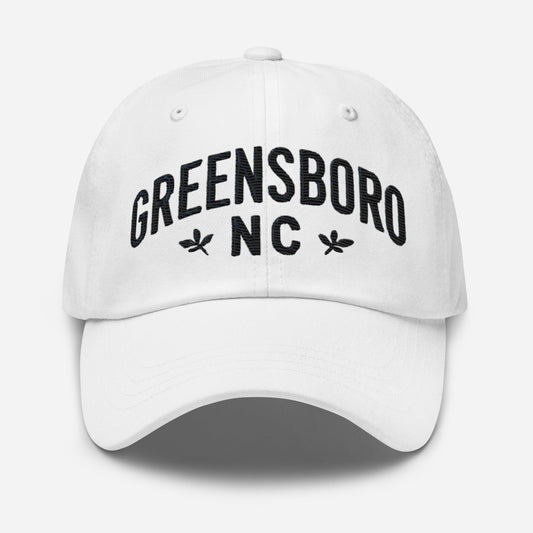 Embroidered Greensboro NC Dad Hat | North Carolina - White - Hats white baseball cap black embroidered 1