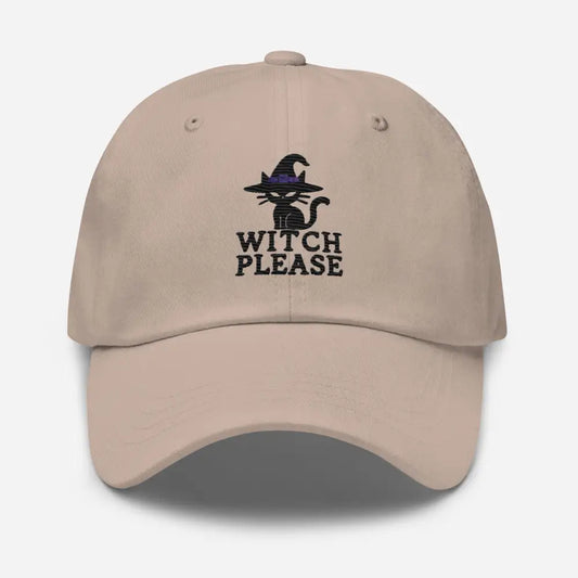 Embroidered Halloween Black Cat Witch Please Dad Hat – Low Profile Adjustable - Hats light beige baseball cap black 1