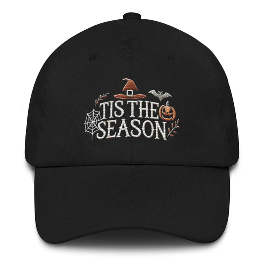 Embroidered Halloween Spooky Season Dad Hat: Low-Profile Adjustable Strap Curved Visor - Black - Hats black baseball