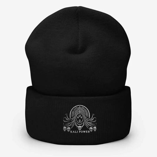 Embroidered Hindu Goddess Kali The Savage Destroyer Cuffed Beanie – Power & Style - Black - black beanie white kali