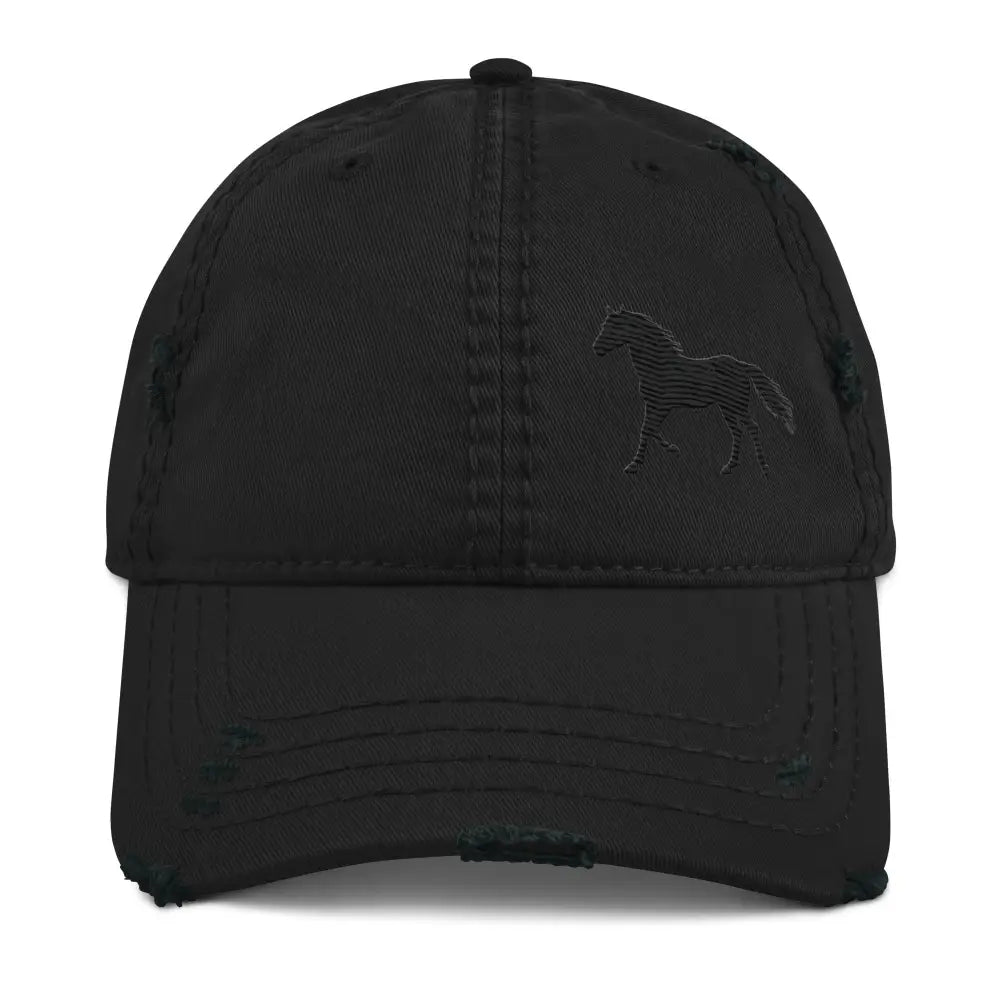 Distressed black embroidered horse dad hat by Trini Skies