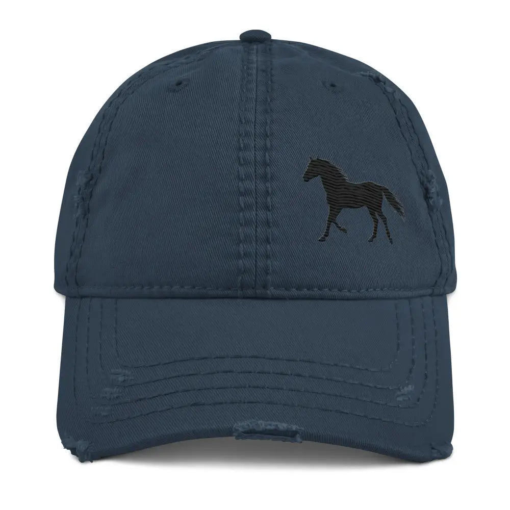 Distressed navy embroidered horse silhouette dad hat by Trini Skies