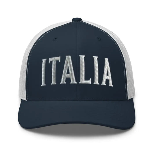 Embroidered Italy Hat – Stylish Trucker Cap for Every Day Italia Vacation Destination - Hats navy blue white trucker