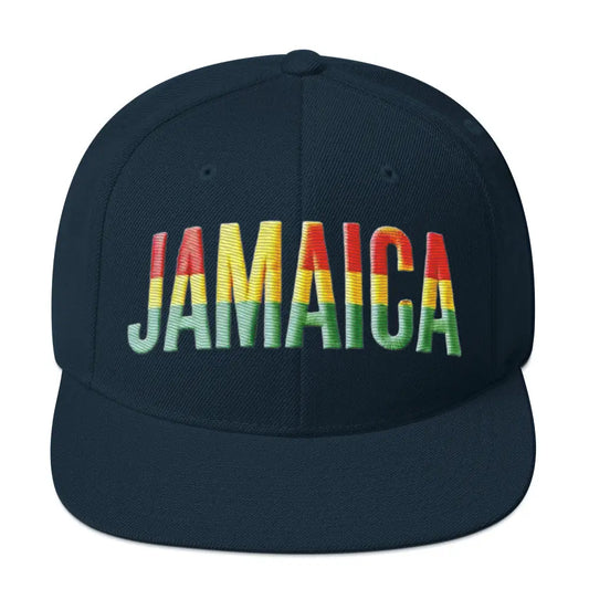 Embroidered ’Jamaica Party Celebration’ Snapback Hat – Adjustable Classic Fit - Dark Navy - Hats dark blue flat-brimmed