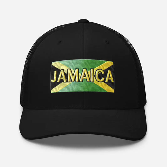 Embroidered ’Jamaica Trucker Hat – Comfortable Sun Protection Jamaica - Black / UNISEX / ADULT - Hats black trucker hat