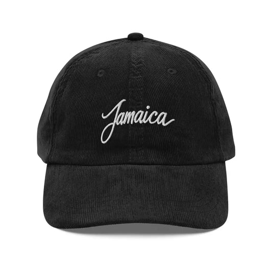 Embroidered ’Jamaica Vintage Corduroy Cap – Adjustable Fit - Black / UNISEX / ADULT - Hats black corduroy baseball cap