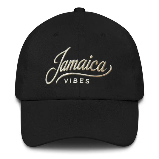 Embroidered ’Jamaican Vibes’ Dad Hat – Adjustable Low Profile - Black - Hats black baseball cap jamaica vibes 1