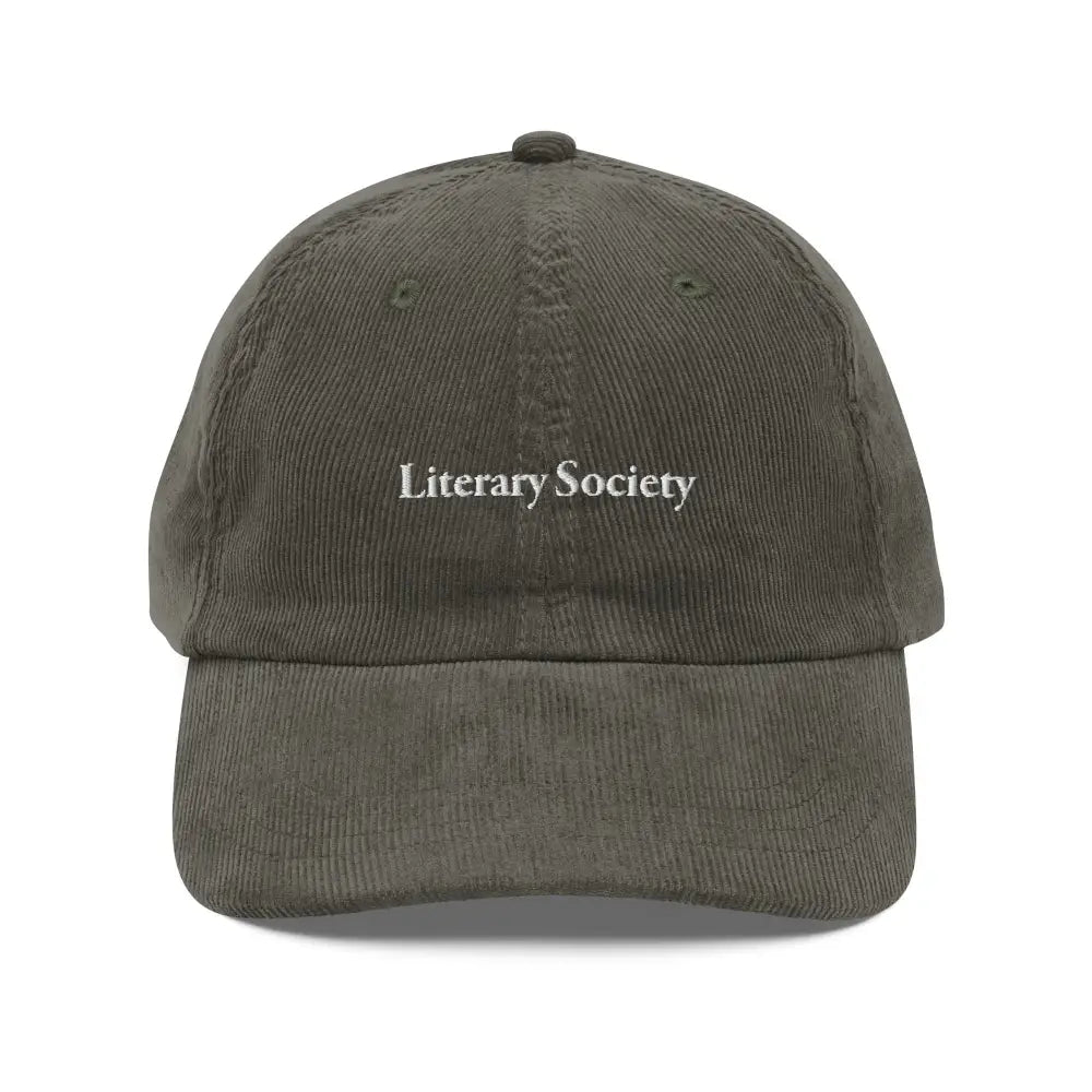 Dark green embroidered Literary Society vintage corduroy cap