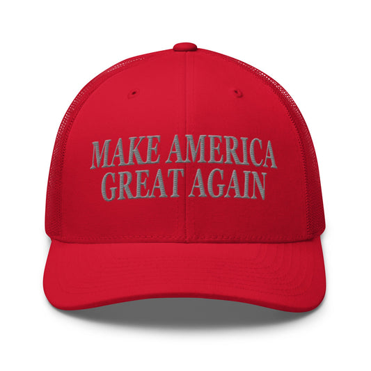 Embroidered Make America Great Again Trucker Hat | Mesh Back Cap - Red - Hats red mesh-back baseball cap flat 1