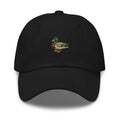 Embroidered mallard duck on black cotton twill Trini Skies dad hat