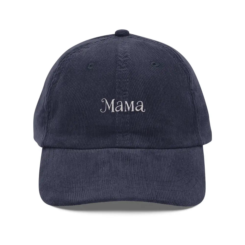 Navy blue vintage corduroy cap with embroidered Mama by Trini Skies