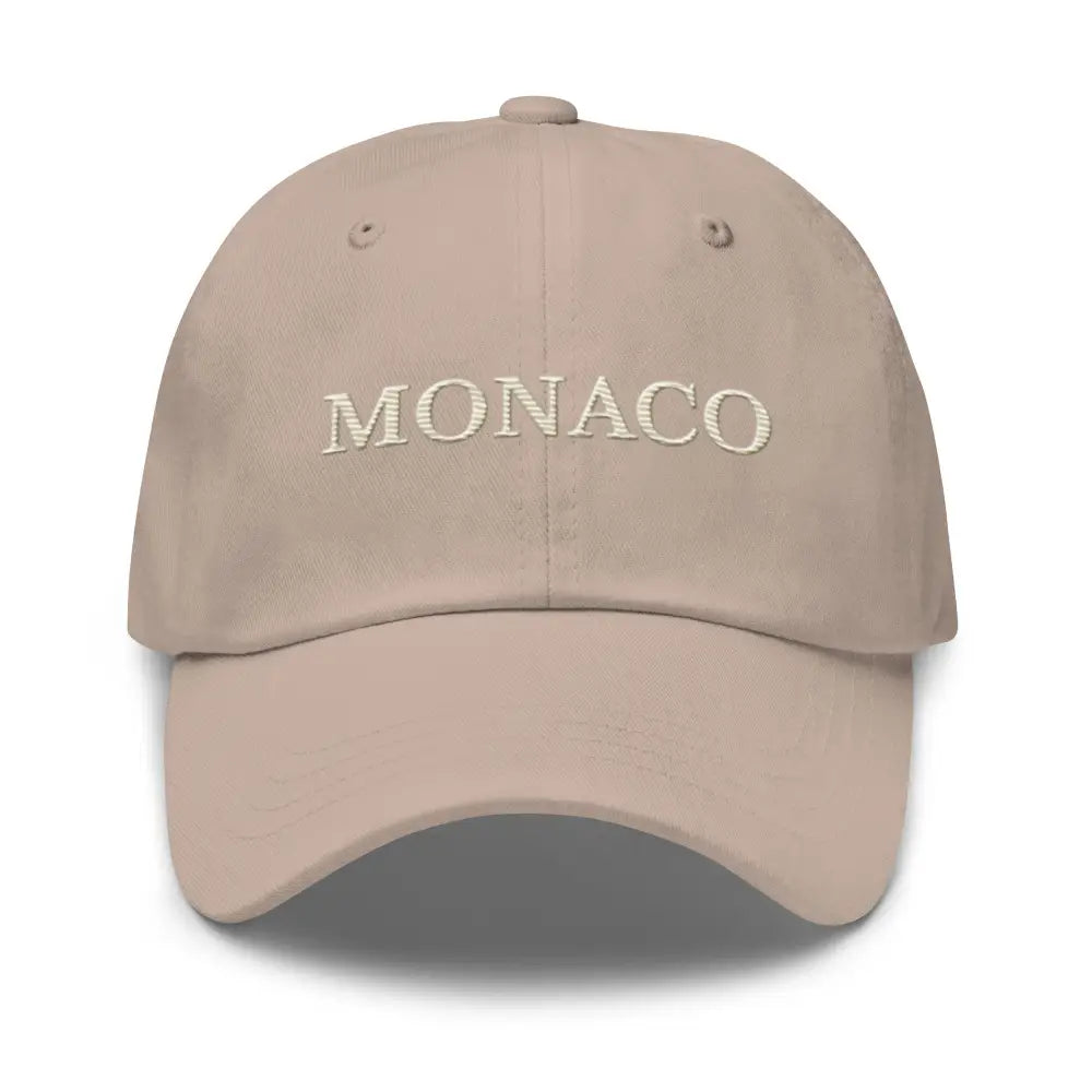 Light brown Trini Skies embroidered Monaco dad hat with effortless luxury