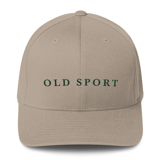 Embroidered Old Sport Structured Twill Cap | Classic Stretch-Fit Hat - Khaki / S/M - Hats light brown baseball cap
