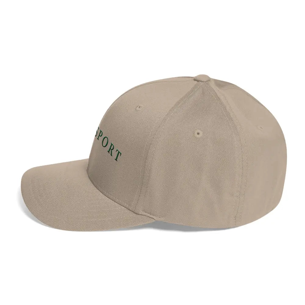 Tan Trini Skies embroidered baseball cap with green text