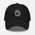 Black embroidered otter patch dad cap in chino cotton twill with adjustable strap