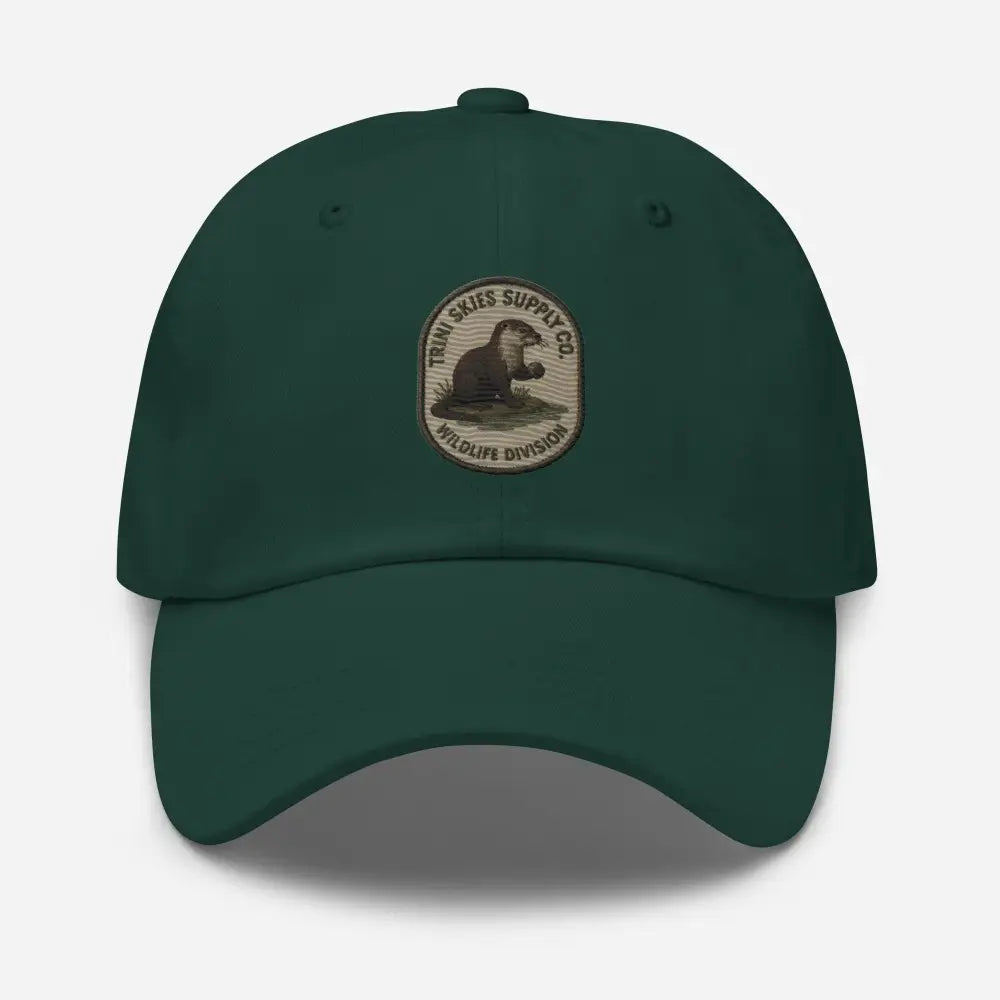 Dark green embroidered otter dad cap in chino cotton twill