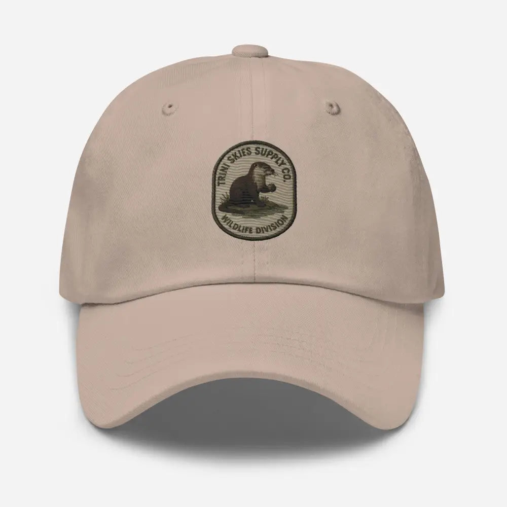 Light tan embroidered otter dad cap in chino cotton twill